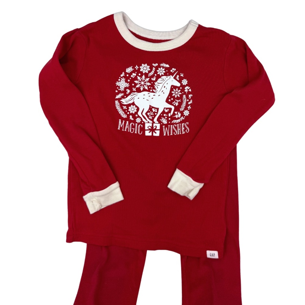 GAP Girls Pajama Set 5T | Red Unicorn Long Sleeve Cotton PJs